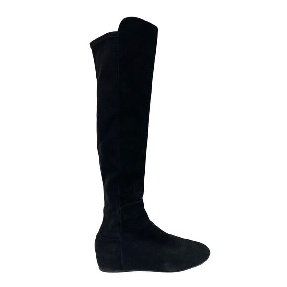 STUART WEITZMAN Black Suede Hidden Mainline Stretch Wedge Knee-High Boots 37.5 - Picture 5 of 12